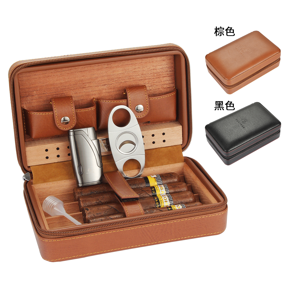 Cuban Imported Cedar Wood Cigar Scissors Tool Cigar Cut Lighter Suit Portable Cigar Cigarette Case Cigar Knife