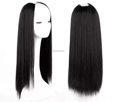 True hair V-shaped half-head wig female long straight hair invisible invisible long hair simulation one-piece wig