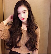 Real hair female long curly hair U-shaped half cover fluffy natural big wave net red cute wig cover seamless lifelike