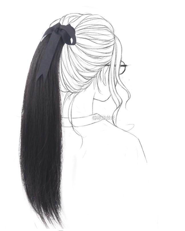 Straight hair Ponytail wig Real hair Straight hair Ponytail wig Strap type wig Female Ponytail strap long hair