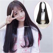 Real hair female long curly hair big wave long hair U-shaped half cover long straight hair wig seamless invisible hair hair replacement