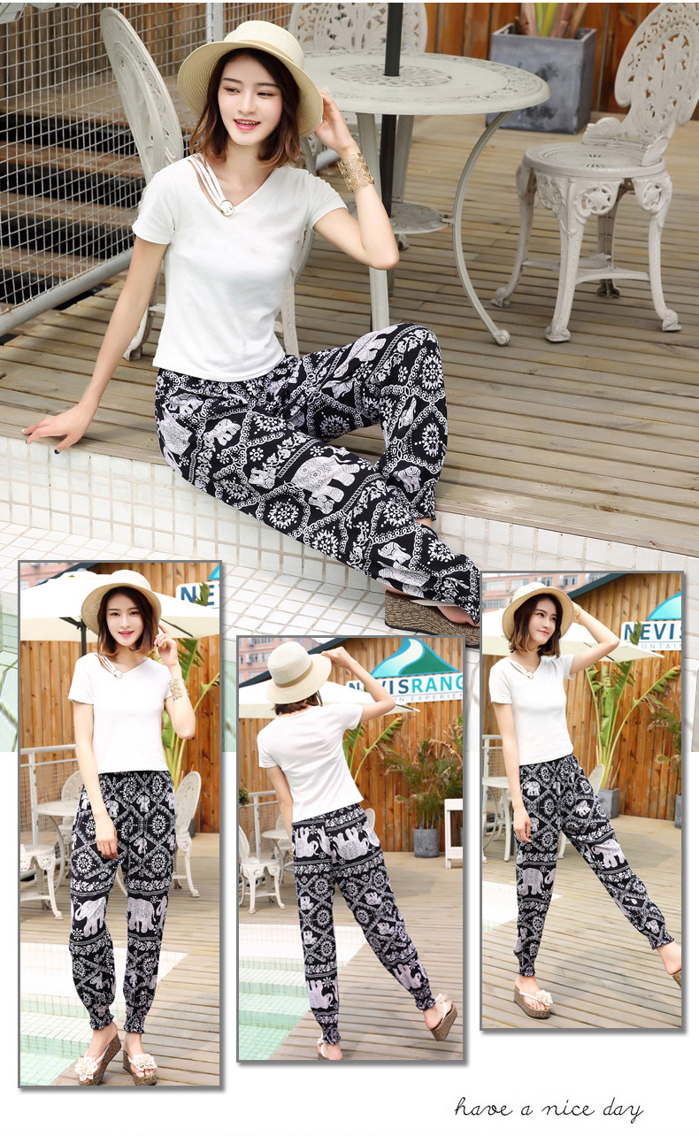 Bãi biển của phụ nữ quần mùa hè quần hậu cung mỏng cotton lụa lỏng chùm hoa quần gió quốc gia chín điểm chống muỗi quần quần alibaba nữ