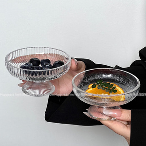 Hit Style Fruit Plate Small Exquisite Glacier Glass High Foot Plate Candy Snack Plate Fruit Plate Snack Dessert Plate Fo