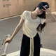 2024 summer design sense niche pure lust sweet hot girl sexy u-neck short-sleeved t-shirt women's irregular short top