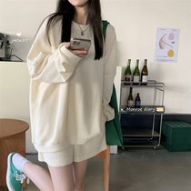 Sweatshirt female 2021 Autumn New Korean version of thin loose long sleeve round neck leisure lazy wind thin two-piece set