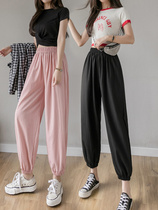 Ice silk sweatpants womens summer thin loose beam feet 2021 New High waist slim Korean version of ins tide bloomers