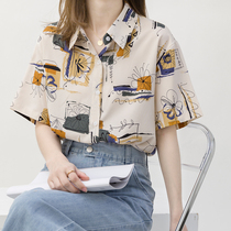 Shirt Woman Design Sensation Niche Short Sleeve Shirt Summer 2021 New Korean Version Loose Port Wind Retro Printed Blouse
