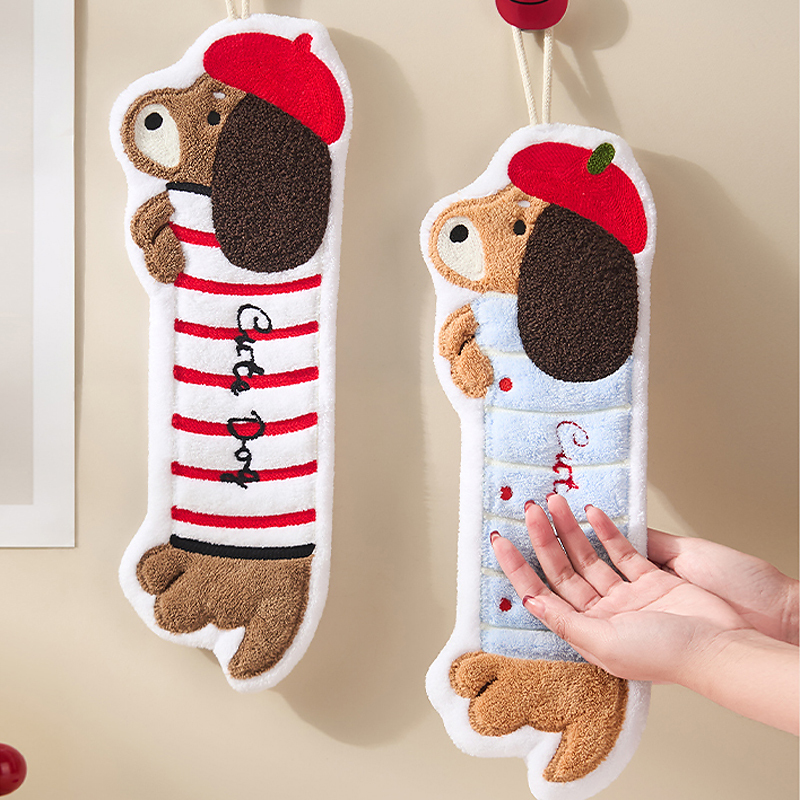 Cute Dachshund Hanging Hand Towel, Super Absorbent, Thickened Towel, Bathroom Handkerchief, High-Value Kitchen Cleaning Cloth
