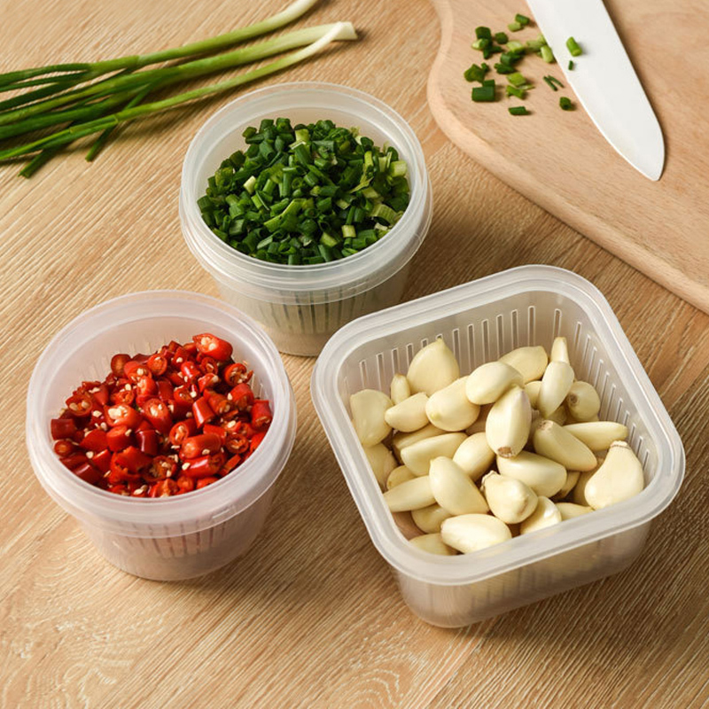 Japanese Kitchen Shallot Ginger Garlic Vegetable Preservation Box Fridge Drain Freshness Preservation Containing Box Plastic Food Seal Box