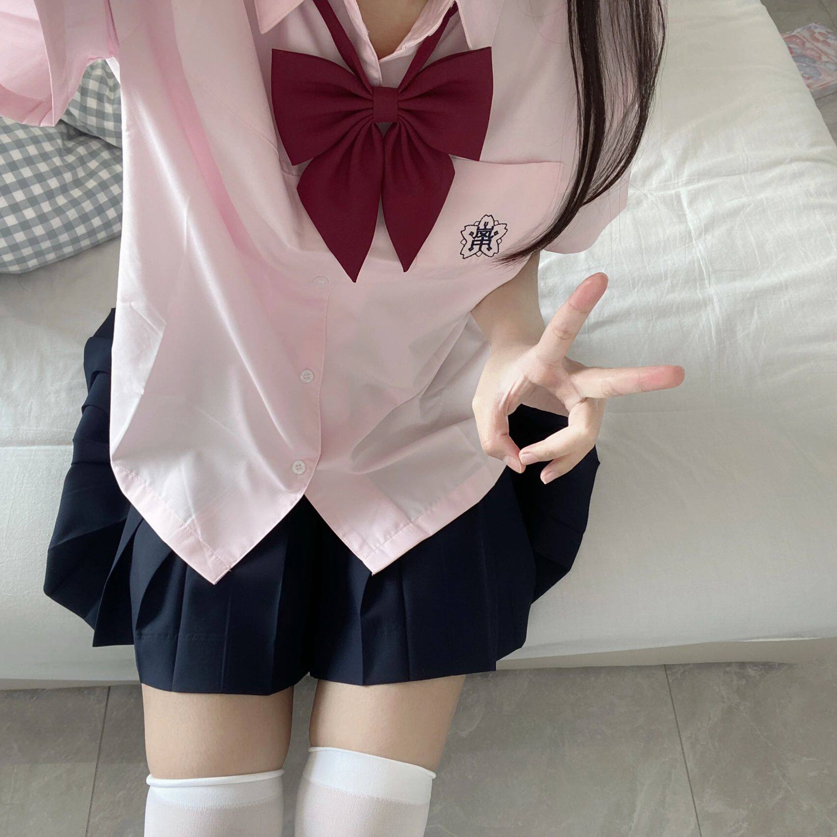 Small Lan Embroidered Shirt JK Uniform Short Sleeve Woman Summer Organ Pleats Flap Jk Shirt Watercolor Blouse College Wind