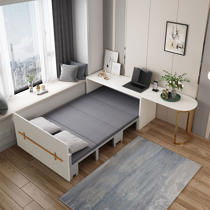 A multi-functional scalable hidden bed with folding one-size balcony desk cabinet