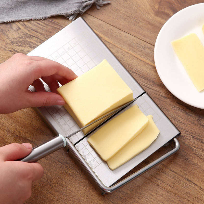 Stainless Steel Cheese Cutting Tool Household Butter Cheese Slicer Baking with Scale Sausage Butter Cutting Board Knife