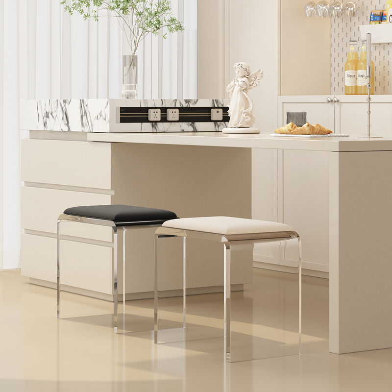 Trendy Transparent ins Acrylic Stool, Light Luxury High-End Dressing Stool for Girls' Bedroom, Dressing Table with Makeup Chair