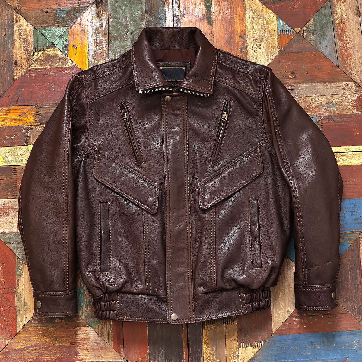 お父さん香港スタイルレトロオールマッチゴートスキンフライトスーツジャケットA2本革ジャケットメンズルーズモーターサイクルジャケット