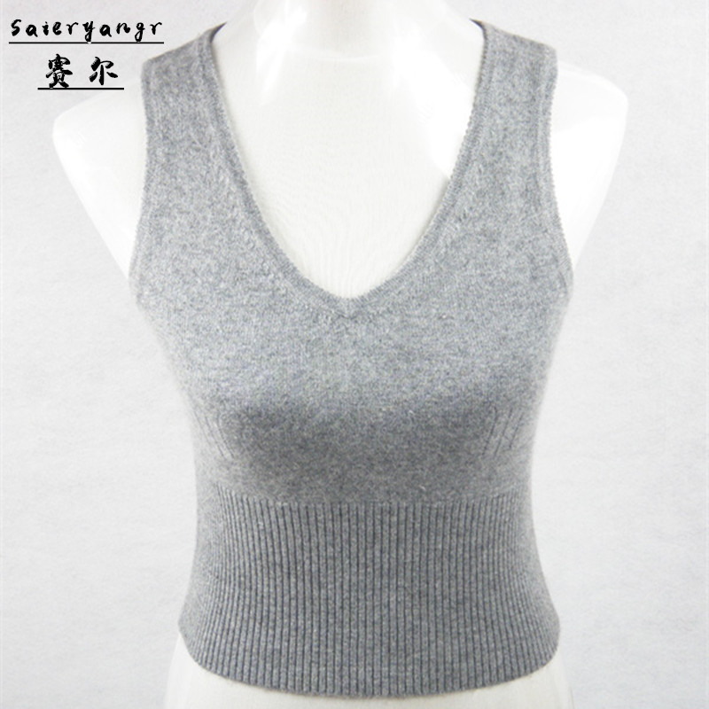 Autumn and Winter Wool Vest for Women, Pure Cashmere Camisole, Close-Fitting Thermal Underwear, V-Neck Short Wool Base Shirt Sweater