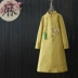Trung Quốc cotton và tấm vải lanh khóa in dày áo choàng sửa đổi quốc gia đứng cổ áo lỏng lẻo bông mỏng vải bông Zen quần áo phụ nữ - Bông Bông