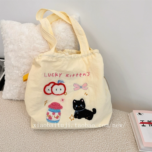 Брендовая милая вместительная и большая универсальная портативная сумка на одно плечо для отдыха, с вышивкой, на шнурках