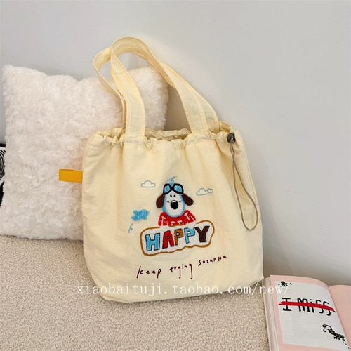 Брендовая милая вместительная и большая универсальная портативная сумка на одно плечо для отдыха, с вышивкой, на шнурках