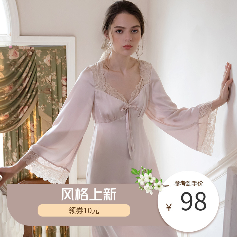 Sleeping Dress Woman 2022 New Palace Wind Sexy Style Long Dress Princess Emulation Silk Long Sleeve Retro Sleeping Clothes Spring Summer