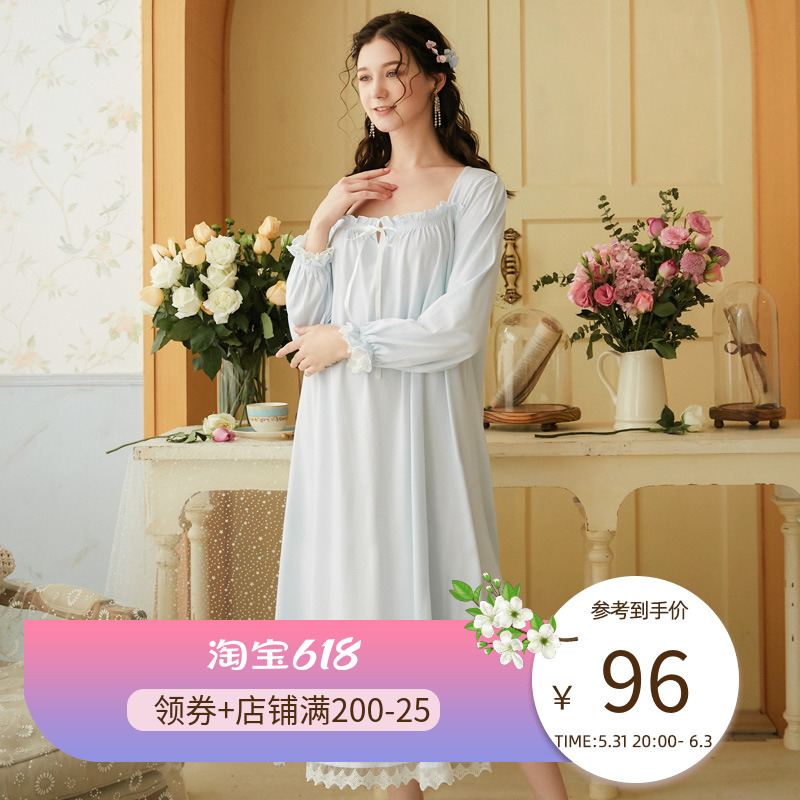 2022 Fall New Pyjamas Woman Pure Cotton Retro Palace Wind Sleeping Dress Spring Summer Thin and Grand Scale Lace Princess long version
