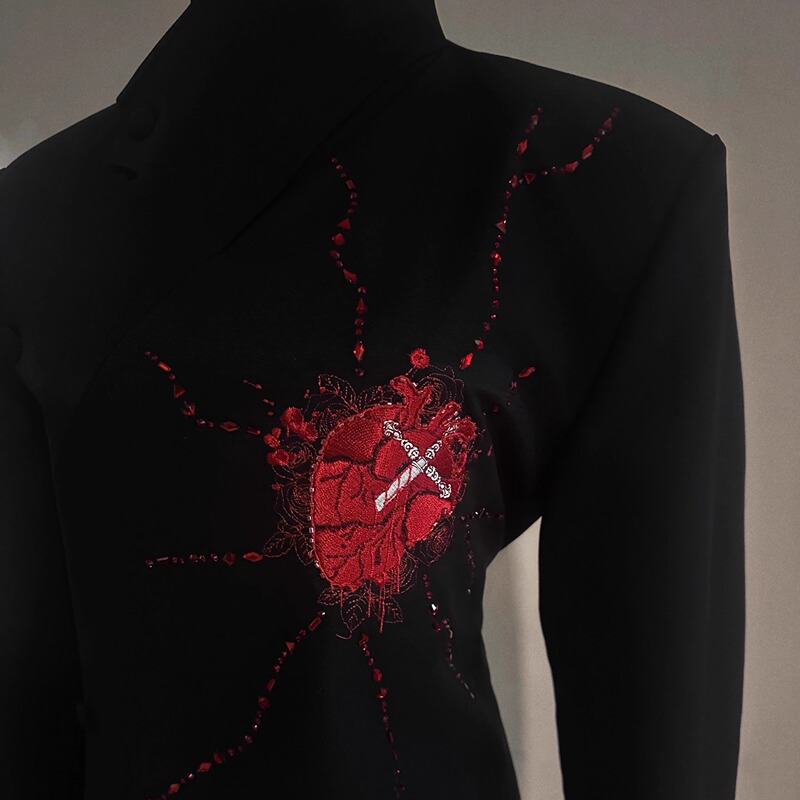 Parseltounge Snake Language Sin Gate Original Heart Embroidery Rhinestone Backless Waist-Tightening Side Button Blazer