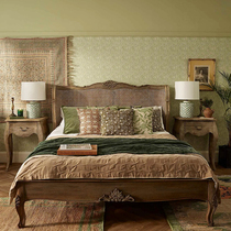 French retro solid wood bed master bedroom 1 8 meter double bed Chinese antique style rattan carved bed home 1 5 meter single bed