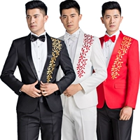Trang phục nam phù hợp với màu xanh lá cây cổ áo mới thêu biểu diễn ca sĩ chủ nhà trang phục hợp xướng nam vest cưới