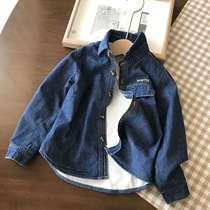Actually can be a small jacket 100-160 Boy plus suede denim shirt autumn and winter thick lining clothes