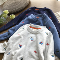Exquisite three-dimensional small embroidery~Boys round neck pullover sweater 110-160 Large and medium childrens knitwear
