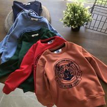 Mellow soft textured abrasive material 110-160 boys flocking tiger head sweater Middle and large childrens pullover
