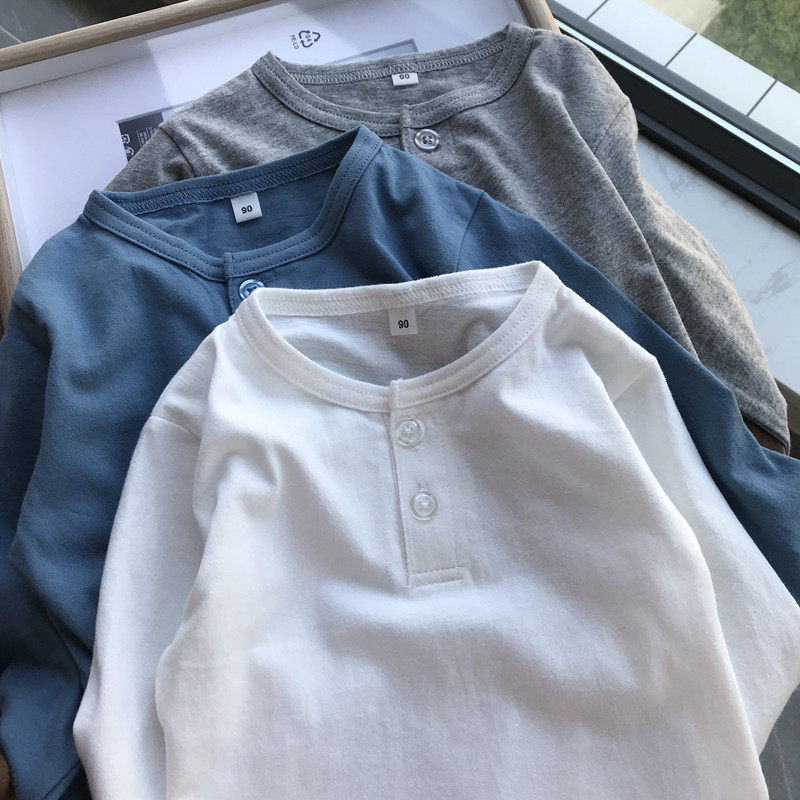 Thin Soft combed Indian cotton Japanese Department Good tasting boy pure color Long sleeves T-shirt Children's baby Pure cotton Bottom T