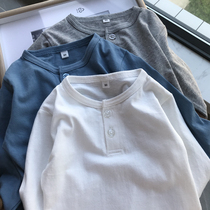 Thin soft combed Indian cotton Japanese best product style boys solid color long sleeve T-shirt childrens baby cotton bottoming T-shirt