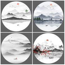 Customized tempered art glass screen light luxury simple style background wall entrance hall circular partition landscape decorative painting