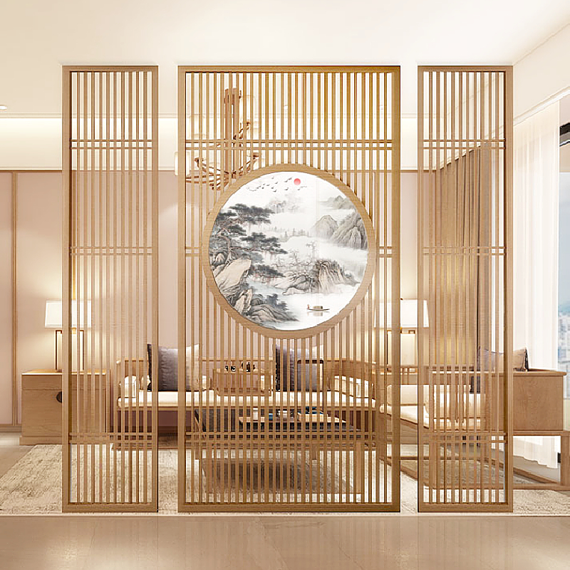 Japanese-style screen entry partition living room modern minimalist lattice bedroom hollow solid wood grille Chinese-style lattice doors and windows