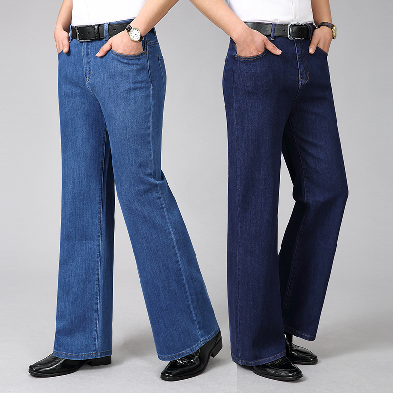 2026 Spring and Autumn Men's Stretch Mid-High Waist Denim Straight-Leg Pants Loose Fit Wide-Leg Trousers Long Pants with Large Straight Legs
