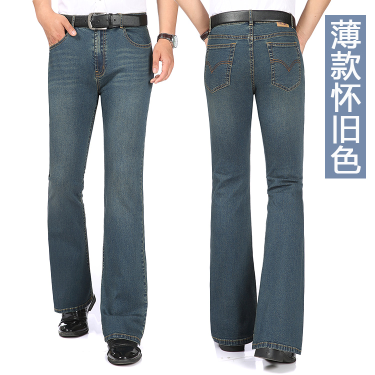 Mùa xuân và mùa hè phần mỏng nam eo micro-horn jeans stretch slim quần pháo sáng denim micro-chuông quần