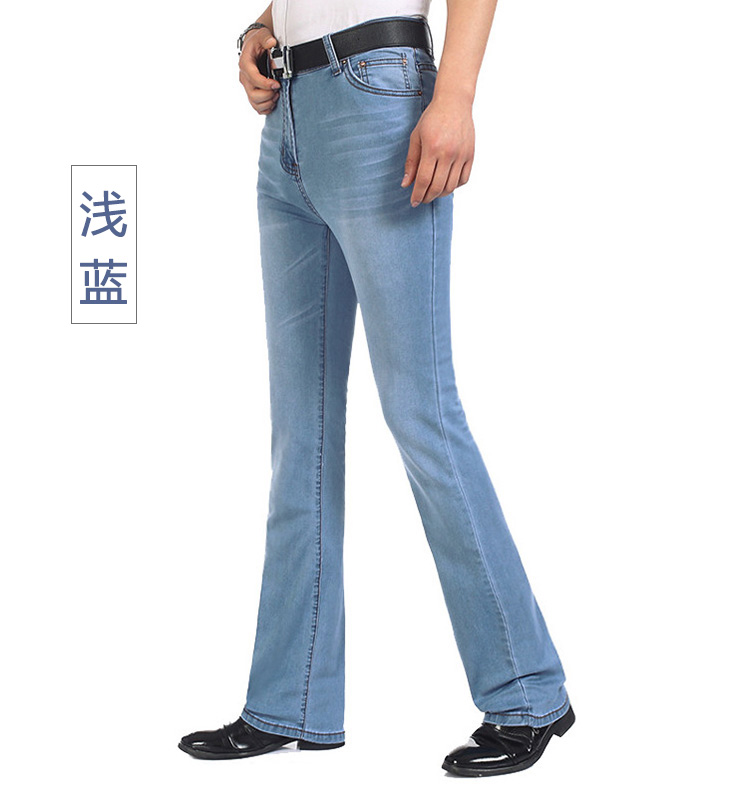 Mùa xuân dày và mùa thu nam eo đàn hồi micro-la quần quần thời trang mỏng phiên bản thủy triều nam denim nhỏ chuông đáy style bụi bặm nam