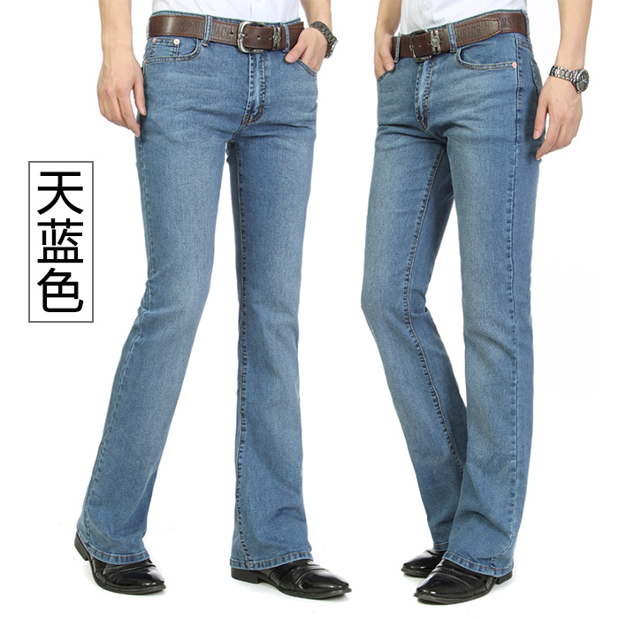 Mùa xuân và mùa hè phần mỏng nam eo micro-horn jeans stretch slim quần pháo sáng denim micro-chuông quần