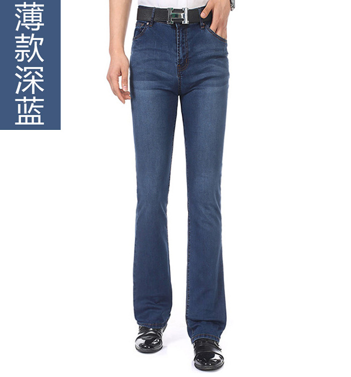 Mùa xuân và mùa hè phần mỏng nam eo micro-horn jeans stretch slim quần pháo sáng denim micro-chuông quần