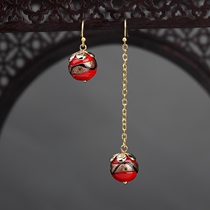 Retro earrings with thin face simple small colored glazed asymmetric earrings a long and a short Super Fairy Jewelry women