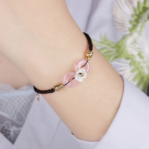 Retro safe buckle bracelet female hipster hand rope natural pink crystal sweet literary art move peach blossom National style jewelry