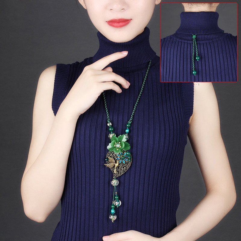 Retro woolen clothing chain long version Decorations Necklace adjustable Mori's winter 100 lap fashion minimalist ethnic wind hanging decoration