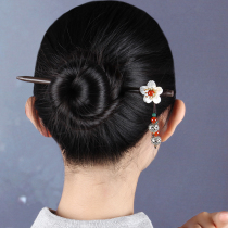 Ethnic style hair hairpin step ancient style hair accessories hair headdress Tibetan silver pendant flower retro wood hairpin hair accessories