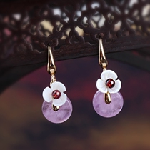 Natural amethyst earrings retro flower small earrings small and exquisite mini short earrings temperament simple accessories