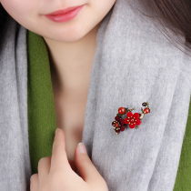 Retro corsage pin red agate flower ethnic style brooch womens coat antique accessories Joker decorations