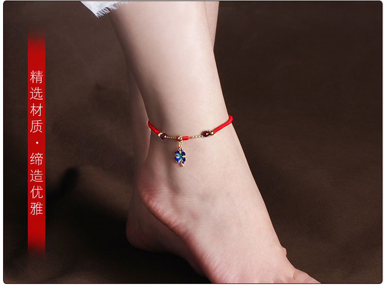 Cổ chân nữ dây đỏ chân chuỗi quốc gia chân gió dây dệt tay bốn lá cỏ ba lá phong cách Trung Quốc chân đồ trang sức chân cổ - Vòng chân lắc chân bạc pnj