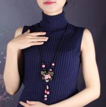 Vintage necklace decorations sweater chain long adjustable peach color autumn and winter Joker fashion simple ethnic style hanging ornaments