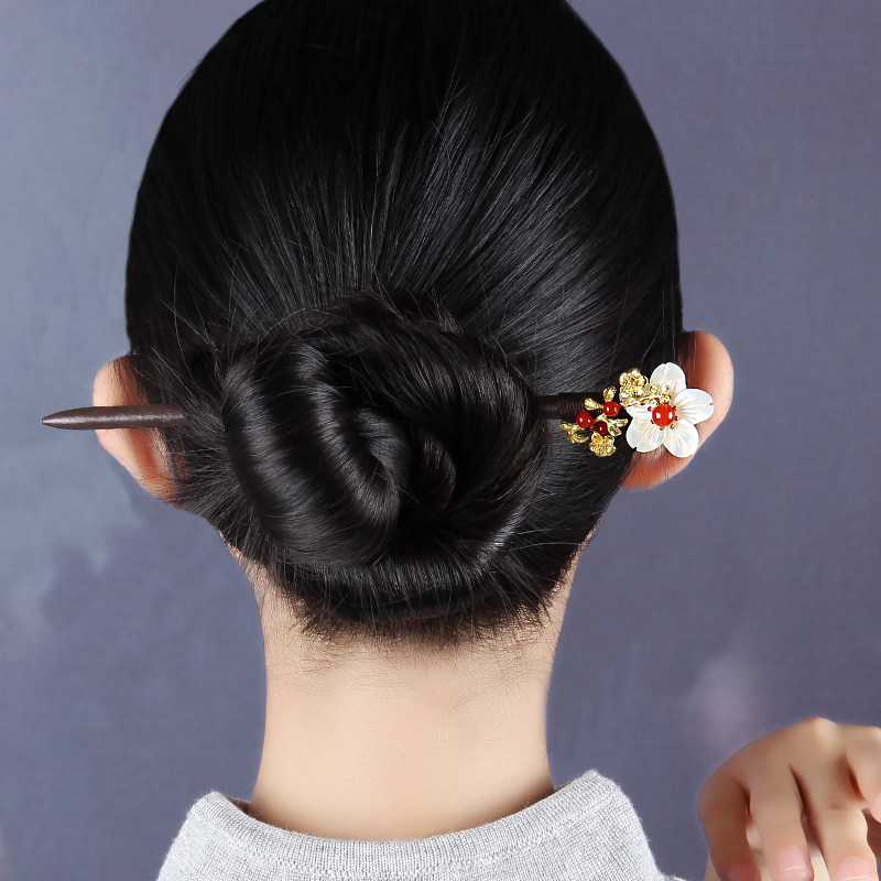 Pellet head hair Hairpin Ancient Wind Pace Rocking Pan Hair Hairpin Flowers 100 Lapped Wood Hairpin Classical Hair Accessories Brief National Wind Headwear