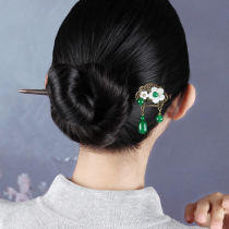 Retro meatball hair hairpin ancient style headgear green agate hair Wood hairpin simple all national style hair accessories