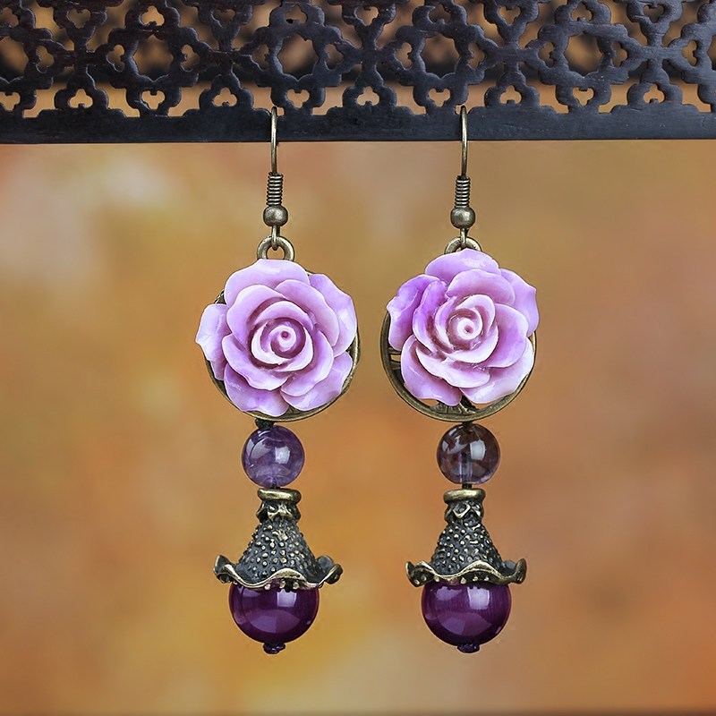 2021 earrings jewelry female ear clip national style quality Chinese style flowers opal jewelry drop earrings earrings vintage